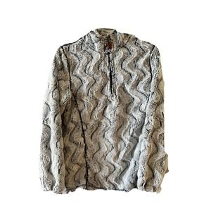 Simply Southern Womens Medium Gray Sherpa Pullover Jacket Sweater Half Zip